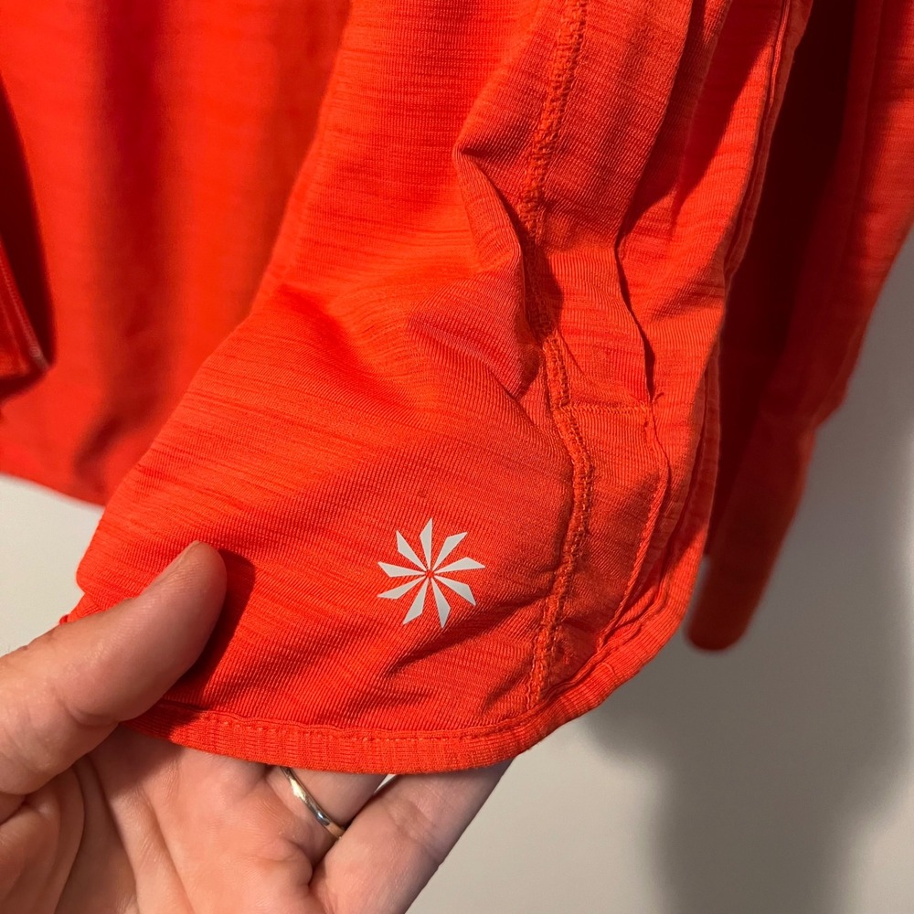 Athleta Womens Orange Space Dye Full Zip Hooded Running Jacket Thumbholes Size M